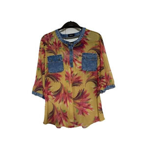 Vintage Y2K Fashion Model Semi Sheer Denim Accents Top Retro See Measurements